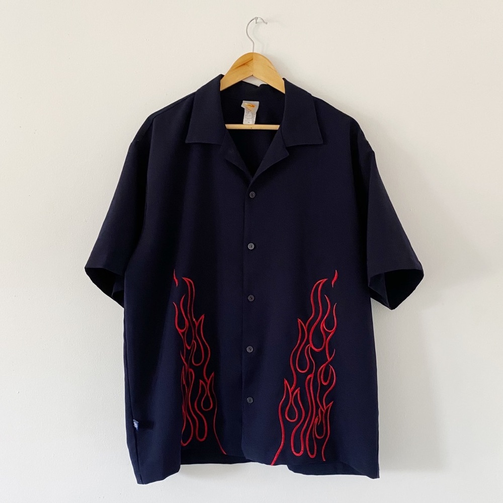 Vintage Flame Embroidery Camp Collar Shirt